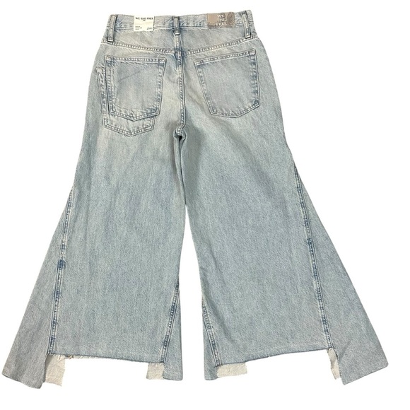 Free People Ripple Wide Leg Crop Jeans Light Wash Size 26 L Culottes Retro 70s - Picture 9 of 15